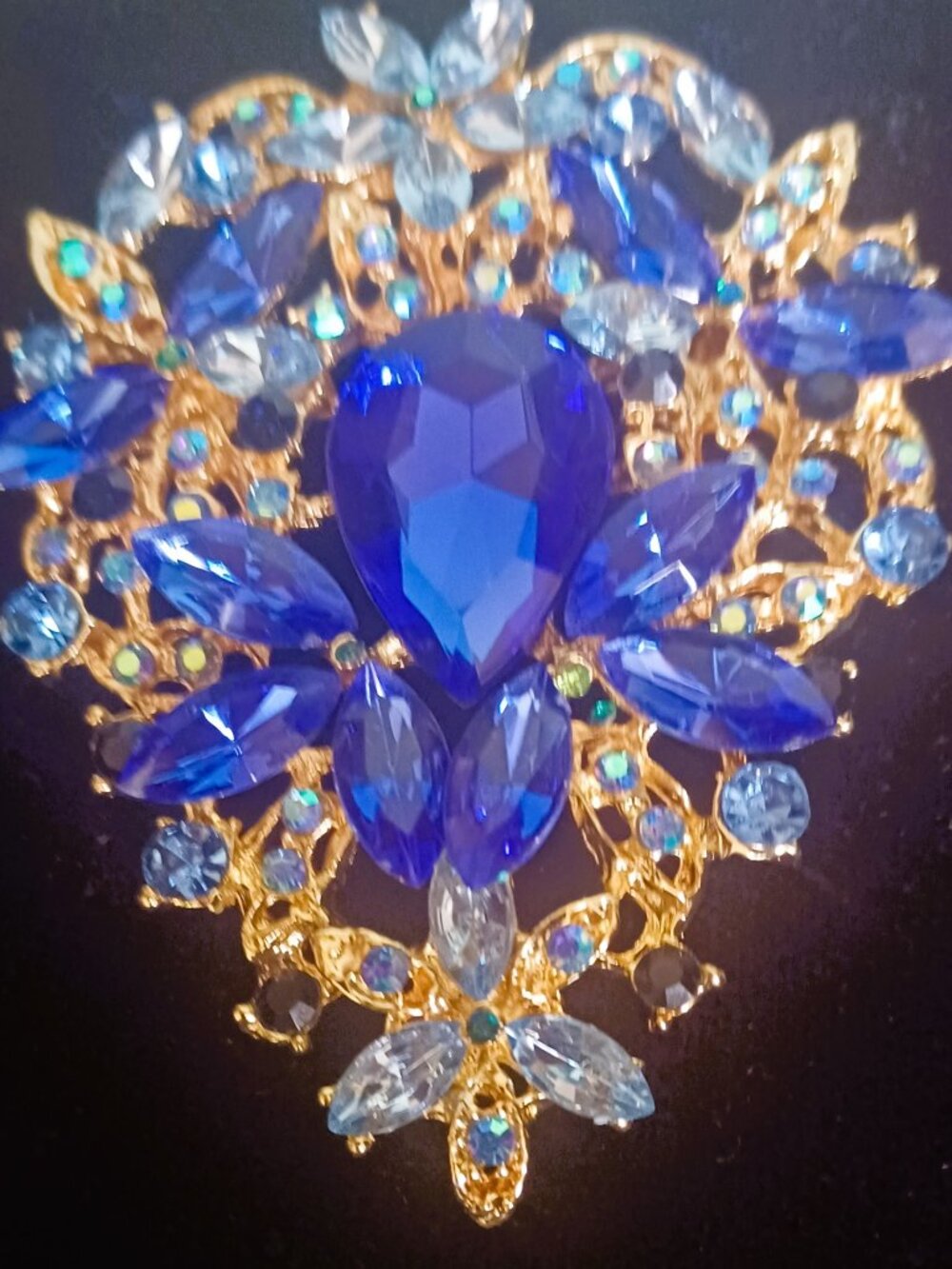 Drop Dead Gorgeous 3.25" Blue Rhinestone Brooch